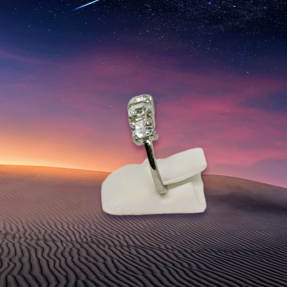 NEW White Sapphire 3 Stone Ring in Stainless Steel - Picture 5 of 13